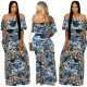 Hot Flower Printing Ruffle Overlay Off Shoulder Maxi Dress OMY5127