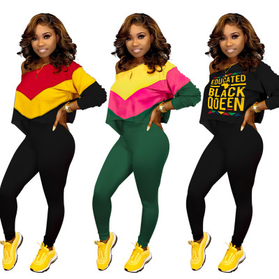 Oblique Shoulder Top Solid Color Pants Women Sport Sets SY6661