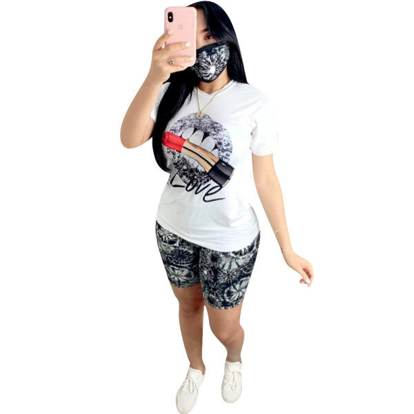 Women\'s Casual Lip Print Sweatpants Set Two Piece Set OEP6188