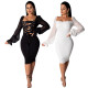 Elegant Solid Color Bandage Polka Dot Print Sleeves Midi Dress OFN6265
