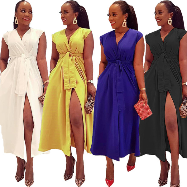 New Arrival Comfy Sleeveless Plain Color Split Dress LML028