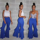 Casual Ruffle Blue High Waist Flared Long Pants LA3111