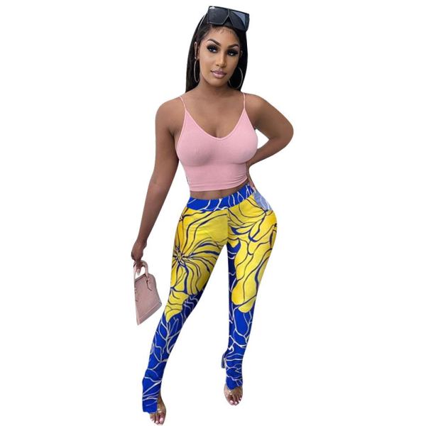 Casual Pattern Printed Split Pants F8296