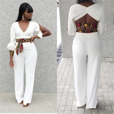 Fashion Clothes Leisure Suits V Collar Top Wide Leg Pants T3272H