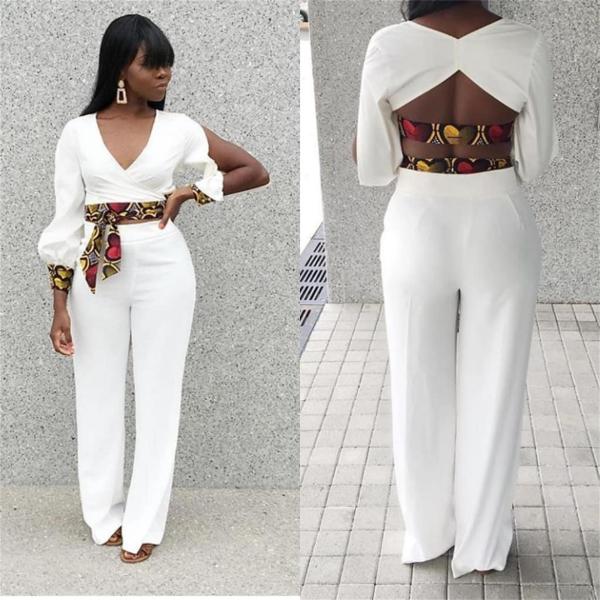 Fashion Clothes Leisure Suits V Collar Top Wide Leg Pants T3272H