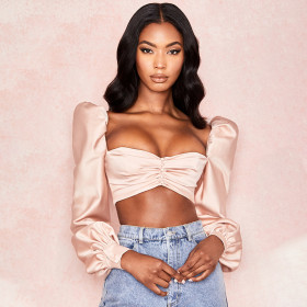 Solid Color Wrapped Button Buttoned Navel Slim T-Shirt T7304J