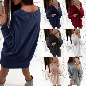 Hot Sale Solid Long Sleeve Sweater Blouse Short Dress K026