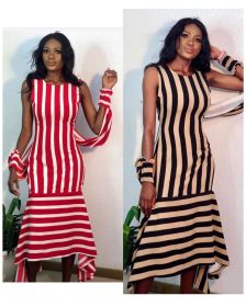 Trendy Irregular Sleeved Round Neck Casual Stripe Dress BS1160