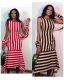 Trendy Irregular Sleeved Round Neck Casual Stripe Dress BS1160