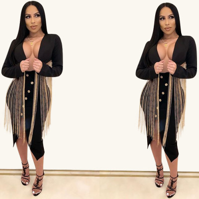 Unique Ladies Cardigan Sexy Long Sleeve Fringed Mini Coat YYZ735