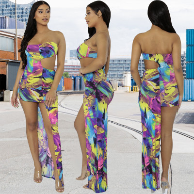 Sexy Fashion Irregular Colorful Strapless Dress ALS116