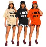 Women's letter printed sports casual loose two-piece suit MN086