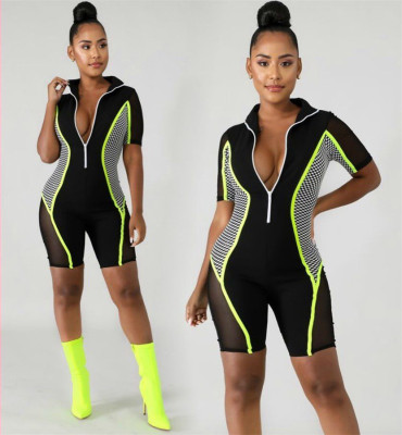 Sport Short Sleeve Bodycon Jumpsuit With Zipper DN8262
