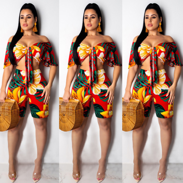 Strapless Top Mid Shorts Newest Floral Print Short Sets KF98