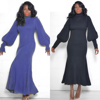 New Arrival Ladies Slim Sweater Plain Color Long Dress HR8087