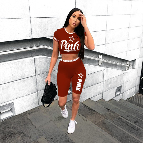 HOT-HOT Printed T-shirt Korean slim fit two-piece set YF8021