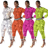 Snake Printing Bodycon Striped Patchwork Women Suits LM036