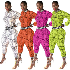 Snake Printing Bodycon Striped Patchwork Women Suits LM036