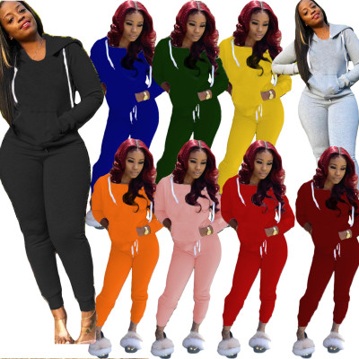 Letter print pullover hooded sweatshirt trousers sports suit R6346