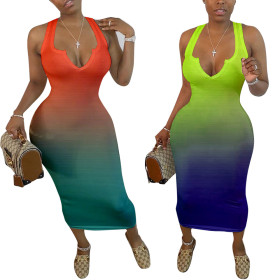 Sexy tight V-neck gradient dress midi skirt HM5332