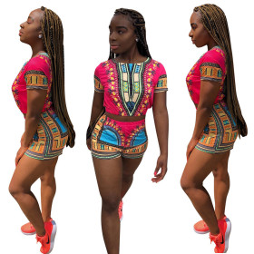 National Style Hot Women Printing Short Jumpsuit BLX7009