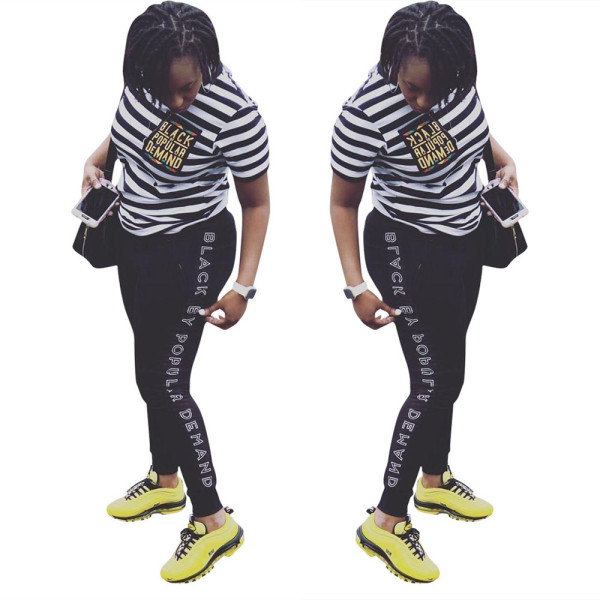 Leisure Short Sleeves Stripe T-Shirt Letters Printing Pants LS6236