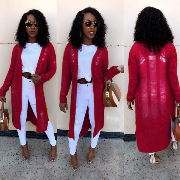 Street wearing irregular hole woolen coat MOS848