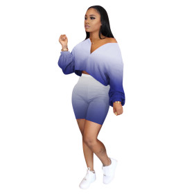 Two-piece leisure suit with gradient color temperament Q5181