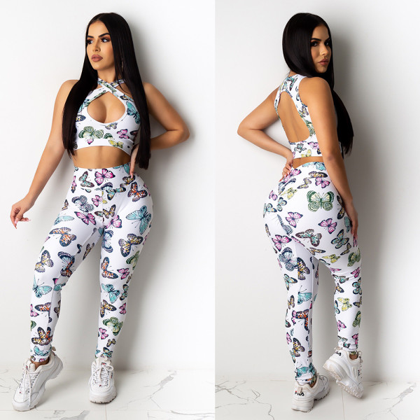 Butterfly print backless slim fit two-piece nightclub suit KA7084
