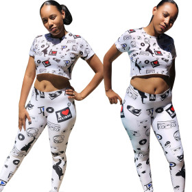 Cute Print Crop Tops+Skinny Leggings Sets YZ1687