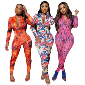 Fashion Hole Net Print Jumpsuit TK6057