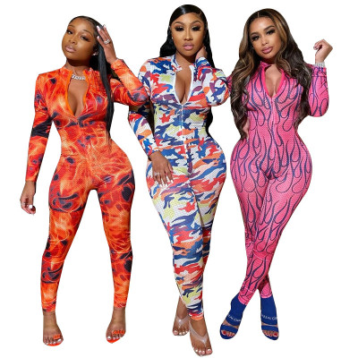 Fashion Hole Net Print Jumpsuit TK6057
