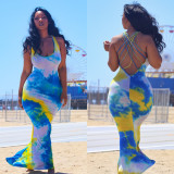 Multi-strap strapless print dress fishtail skirt HR8108