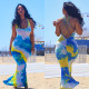 Multi-strap strapless print dress fishtail skirt HR8108