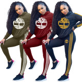 Stripe Patchwork Casual Sets Hooded T-Shirt Skinny Pants YT3190