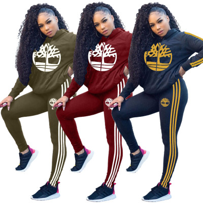 Stripe Patchwork Casual Sets Hooded T-Shirt Skinny Pants YT3190