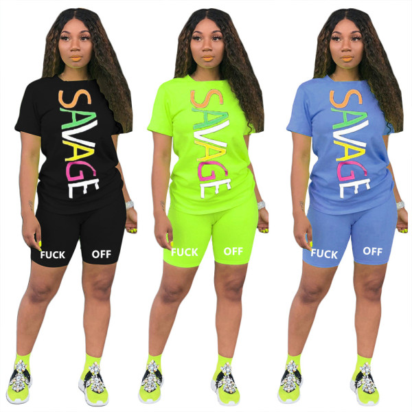 Letter printed short sleeve T-shirt shorts sports suit LML094