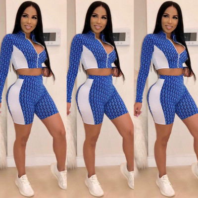 Crop Zipper Tops Midi Shorts Sets CY1098