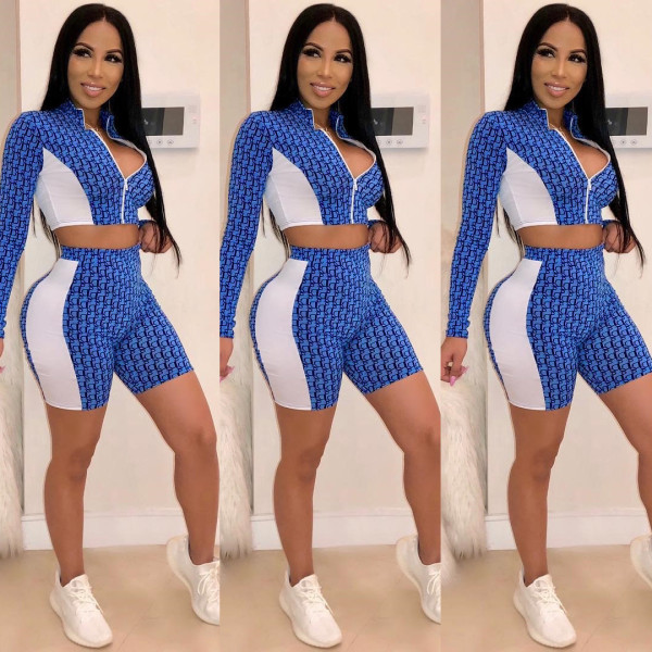 Crop Zipper Tops Midi Shorts Sets CY1098