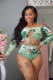 Sexy Digital Print Off Shoulder Long Sleeves Lace-up Swimwear S6225