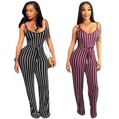 Wholesale Condole Blet Stripe Wide Leg Jumpsuit F8185