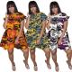 Camouflage denim pleated dress plus size Womens clothing LM1021