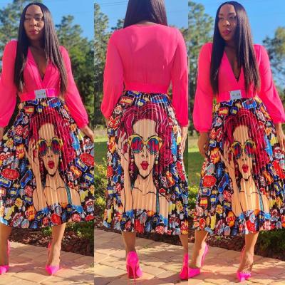 Plus Size Colorful Cartoon Pattern Women Pleated Skirt H1140