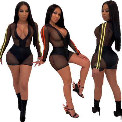 Sexy See Through Mesh Bodycon Romper Shorts LA3087