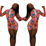 Print Long Sleeves Bodyco Mini Dress YYZ713