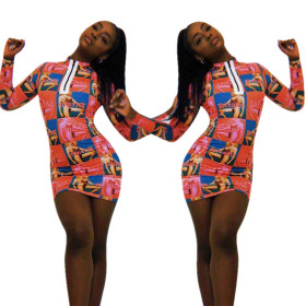 Print Long Sleeves Bodyco Mini Dress YYZ713