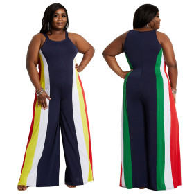 Sexy Striped Printed Suspender Large Size Jumpsuit YF1191