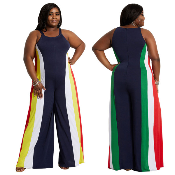 Sexy Striped Printed Suspender Large Size Jumpsuit YF1191