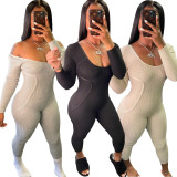 Sexy Solid Color U-Neck Long Sleeves Bodycon Jumpsuit BLX7530
