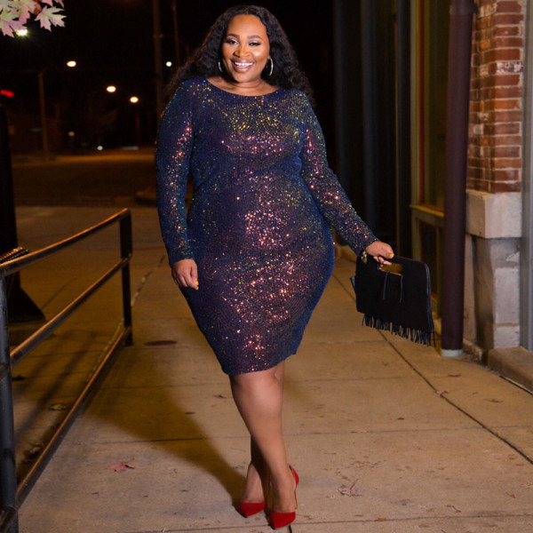 Skinny Long Sleeve Color Sequin Nightclub Dress OSS19477